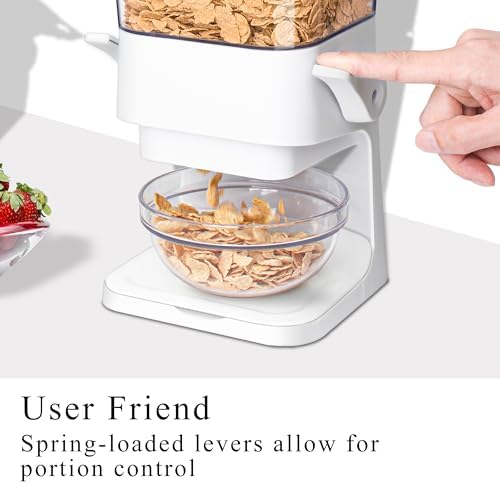 Cereal Dispenser Countertop, 5L Cereal Containers Storage Dispenser for Pantry, Large Dry Food Cereal Dispenser, Not Easy to Crush Cereal, Can Hold Oatmeal, Snack, Grain, Pet Food (White, 2Pc)