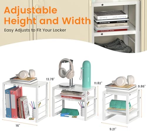 LIDTOP Locker Organizer Shelf White, Metal Adjustable Width and Height, Ideal Locker for School, Office, and Gym Lockers, Extends Locker Storage Organization