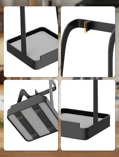 NiHome Pot Lid & Spoon Rest, Diatomite Tray Ladle Holder, Stove Top, Black