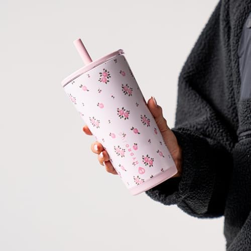HydroJug Everyday Tumbler 20 oz, Ceramic-Lined Straw Cup, Wildrose