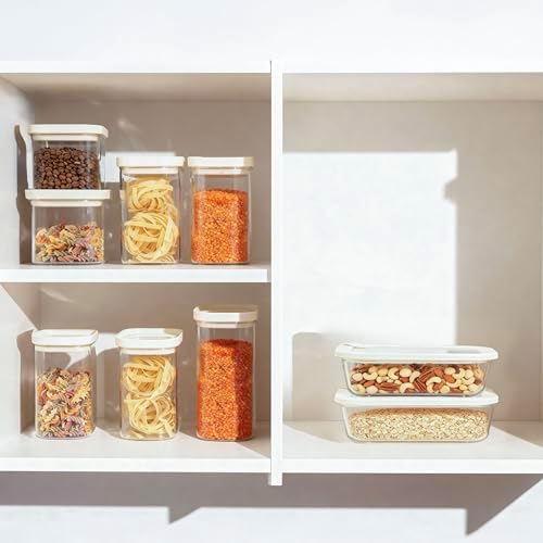 Urban Green Glass Food Storage Jar with Glass Lid in Ractangle Shape, Food Canister Set with Airtight Lids, Pantry Storage Jar for Kitchen Organization. Food Storage Containers in Pack of 3, 40oz.