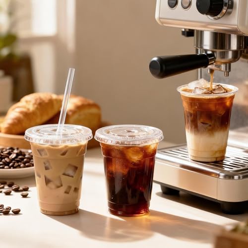 πππ ππππ€ 16 oz Disposable Clear Plastic Cups with Lids and Straws