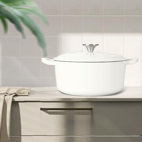 Leonyo 6-Quart Enameled Cast Iron Dutch Oven Pot with Lid, White