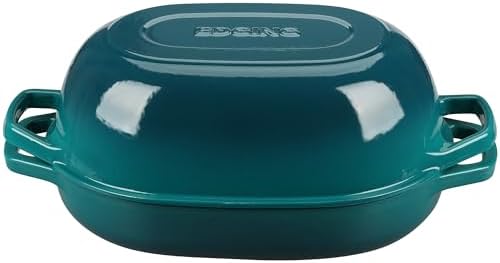 EDGING CASTING Enameled Cast Iron Oval Dutch Oven Pot with Lid, Dutch Oven for Sourdough Bread Baking, Bread Oven, Bread Dutch Oven, Oval Bread Pan, 7qt, Darkcyan