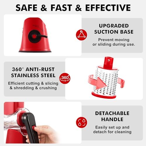 GDL Cheese Grater Hand Crank, Rotary Cheese shredder, Vegetable Slicer