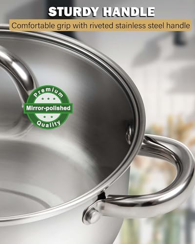 Cook N Home Basics 16 Quart Stainless Steel Stock Pot with Lid, Cooking Pot for Pasta, Soup, Sturdy Handle, Large Stockpot with Even Heating, Oven & Dishwasher Safe, Cookware for Canning, Boiling