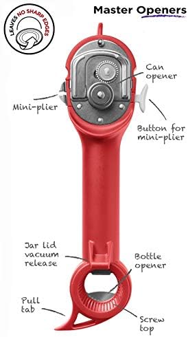 Kuhn Rikon Auto Safety LidLifter/Can Opener with Ring-Pull, 8 x 2.5 x 2.75 inches, Red & Auto Safety Master Opener for Cans, Bottles and Jars, 9 x 2.75 inches, Red