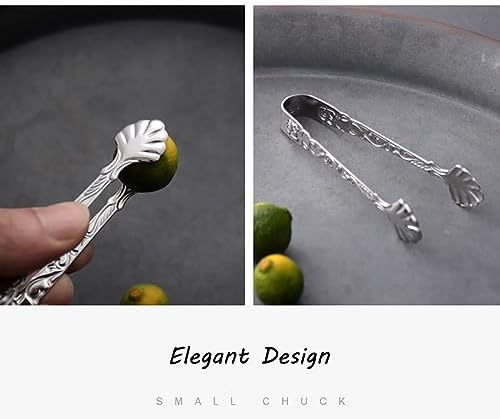 2pcs Stainless Steel Rose Design U-shaped Tongs, Mini Sugar Cube Ice Tongs for Tea Party Coffee Bar (Silver)