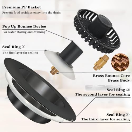BAOLSLS 3 in 1 Kitchen Sink Stopper, Pop Up Kitchen Sink Drain Strainer