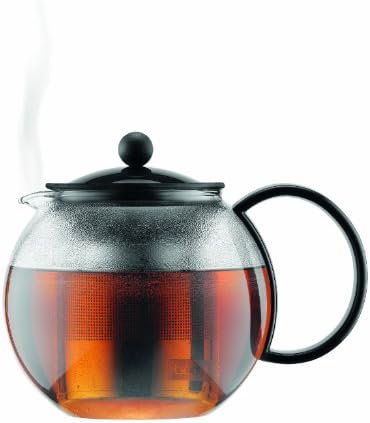 Bodum 34oz Assam Glass Tea Press with Stainless Steel Filter, Black Plastic Lid