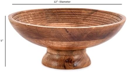 NIRMAN FRUIT BOWL Mango Wood Round Shaped Serving Bowl For Fruit,Dessert Platter Tray Dish Kitchen Dining Fruit,Dessert,Snack (12" x 12" x 5")