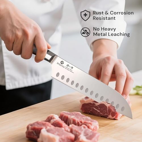 imarku Japanese Santoku Knife 7 Inch, Multi-Layer Forged, Powder Steel Core