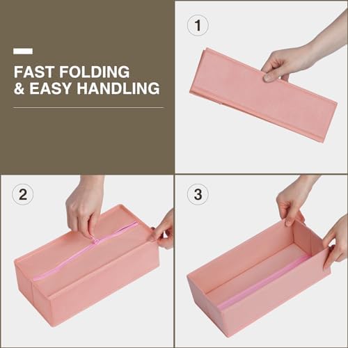 DIMJ Fabric Drawer Organizer Bins - 12 Pack Foldable Sock & Clothes Organizer - Pink