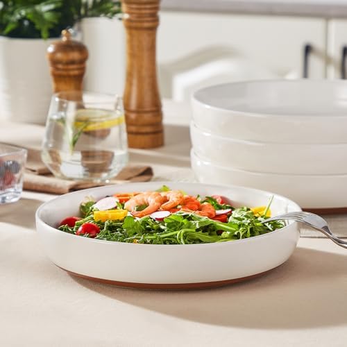 MALACASA 48 Oz Pasta Bowls Set of 4, Ceramic Soup Bowls, TARA Khaki White