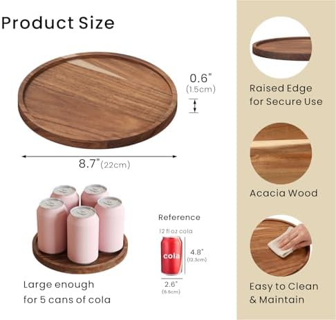 VERTORGAN Acacia Wood Serving Tray,8.7 Inch Decorative Trays,Home Decor