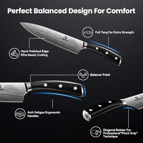 15 PC Magnetic Knife Sets for Kitchen with Block, Kitchen Knife Set Made of German High Carbon Stainless Steel Damascus Pattern as Gift for Couple, Wedding, Women or Mom with Gift Box