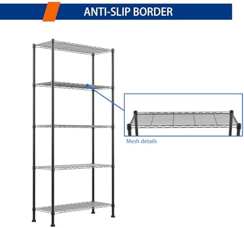 REGILLER 5-Wire Shelving Metal Storage Rack Adjustable Shelves,Standing Storage Shelf Units for Laundry Bathroom Kitchen Pantry Closet(Black,14.1" D x 30" W x 79" H)