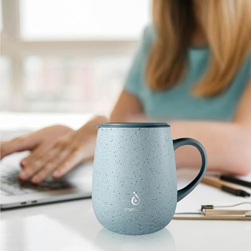 Ideus 16 oz Insulated Coffee Mug with Lid and Handle (Eggshell Blue)