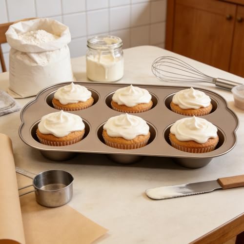 Non-Stick Jumbo 3.5" 6-Cup Muffin Pans, Set of 2(Gold)