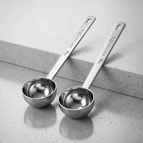 Geiserailie 2 Pcs 2 Tablespoon Scoops with Long Handle, 30 ml Stainless Steel Measuring Spoon for Coffee Milk Fruit Powder, Loose Tea Dry, Spice Jar, Cooking Baking, and Other Dry Goods
