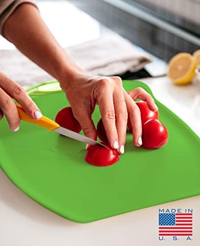 Dexas Chop & Scoop Cutting Board, 9.5 x 13 Inch, Solid Green, BPA-Free Dishwasher Safe Kitchen Prep Board with Handle