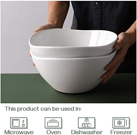 DOWAN Large Mixing Bowls, Ceramic Serving Bowls, 3.2 Quart Deep Salad Bowls, 105 Oz White Fruit Bowls for Modern Home, Set of 2