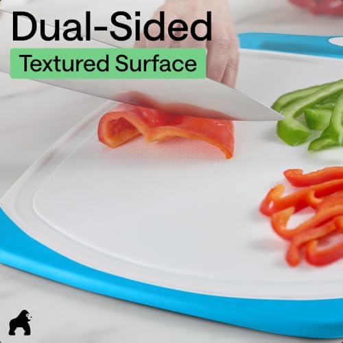 GORILLA GRIP BPA-Free Reversible Kitchen Cutting Board, Set of 3, Aqua