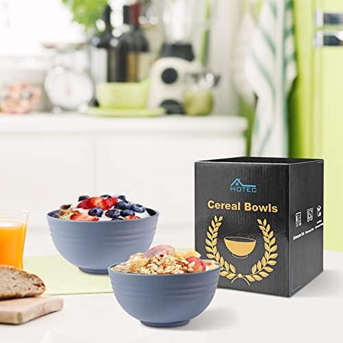 HOTEC 8-Pack 26oz BPA Free Wheat Straw Cereal Plastic Bowls, Classic Blue