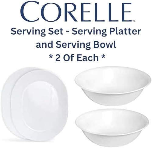 Corelle 12-1/4-Inch Serving Platter, Winter Frost White - 2-Pack with 2-Quart Serving Bowl, Winter Frost White 2PK - Set of 4