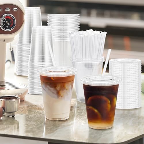100 Pack 12 oz Plastic Cups, Clear Disposable Iced Coffee Cups