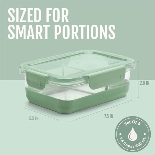 Ello Duraglass Refresh 3.4 Cup Divided Meal Prep Set, 10 Pc, Heather Glade
