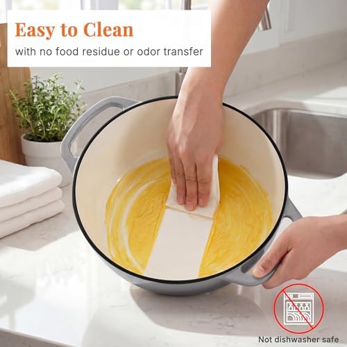 NEWBULIG Cast Iron Dutch Oven, 6 Quart Enamel Dutch Oven Pot with Lid, Heavy Duty Cookware for Sourdough Bread, Braising, Stews, Roasting, Safe up to 500°F, Grey