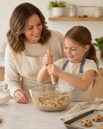 Zulay Kitchen 13-Inch Danish Dough Whisk - Stainless Steel Wooden Whisk with Dough Hook - Sourdough Whisk for Bread, Pizza, Pastry, Cake Batter & More - Wood