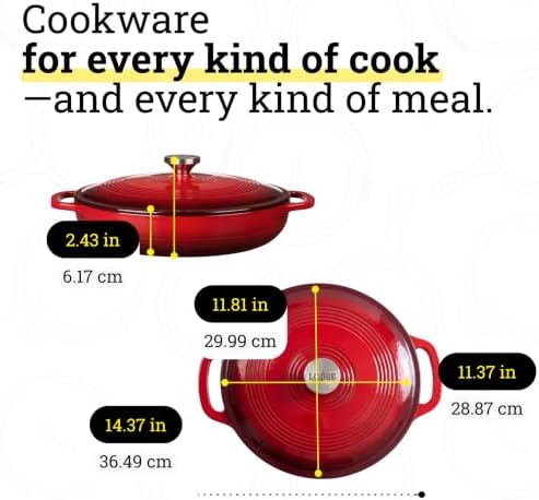 Lodge Essential Enamel Cast Iron Braiser, 3.6 Quart, Island Spice Red