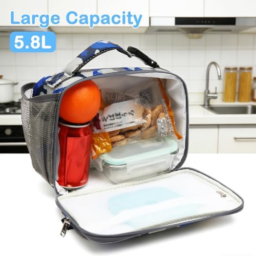 FlowFly Kids Lunch box Insulated Soft Bag Mini Cooler Back to School Thermal Meal Tote Kit for Girls, Boys,Blue Camo