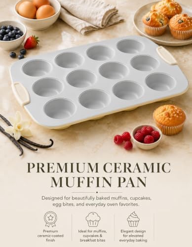 Boxiki Kitchen Nonstick Ceramic 12-Cup Muffin Pan, 15 x 10 Inch