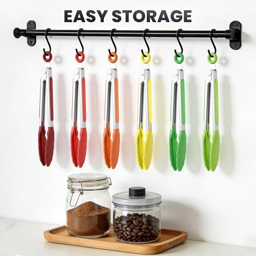 6PCS 7-Inch Silicone Tongs Set, Stainless Steel Tongs with Silicone Tips