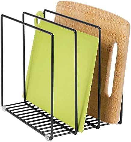 mDesign Steel Storage Tray Organizer Rack for Kitchen Cabinet - Divided Holder with 3 Slots for Skillets, Frying Pan, Pot Lids, Cutting Board, Baking Sheets - Concerto Collection - Black