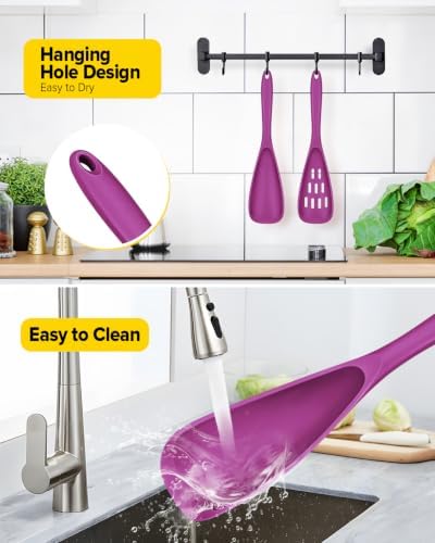 BUNDLEPRO Silicone Cooking Spoons for Nonstick Cookware, One-Piece, 2 Pack