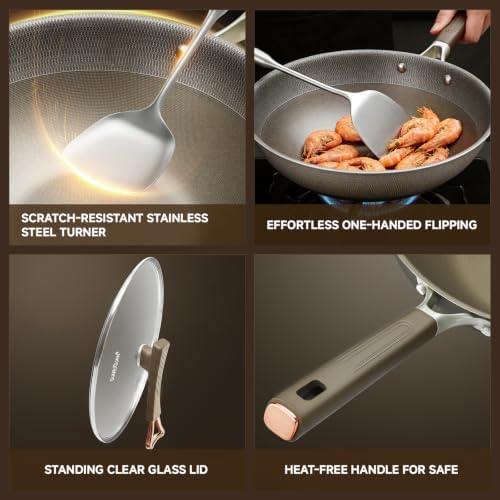 13" Titanium Hybrid Woks with Lid & Stir-fry Pans Nonstick, Induction