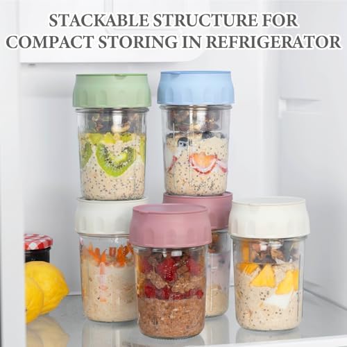 SOLIGT 2 Pack Overnight Oats Containers with Lids (White/Organic Green)
