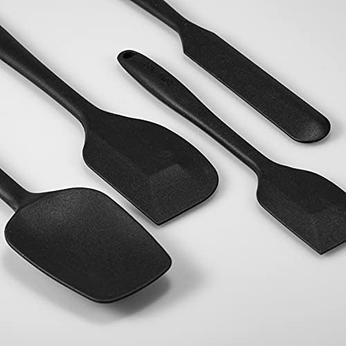 4-Piece Silicone Spatula Set with Stainless Steel Core, Black