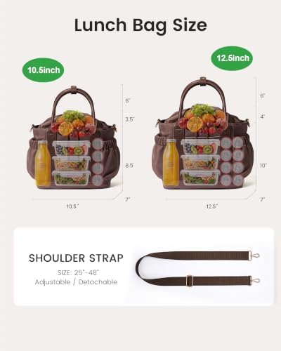 LOVEVOOK Drawstring Insulated Lunch Bag Women,Adult Lunch Box,Brown