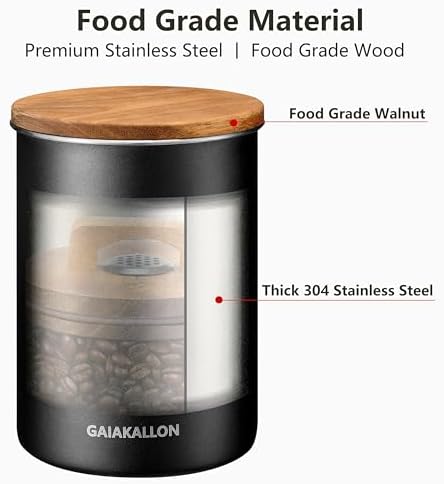 Vacuum Coffee Canister, Stainless Steel Airtight Canister for 16oz Coffee Beans, Coffee Bean Storage, 46 fl.oz