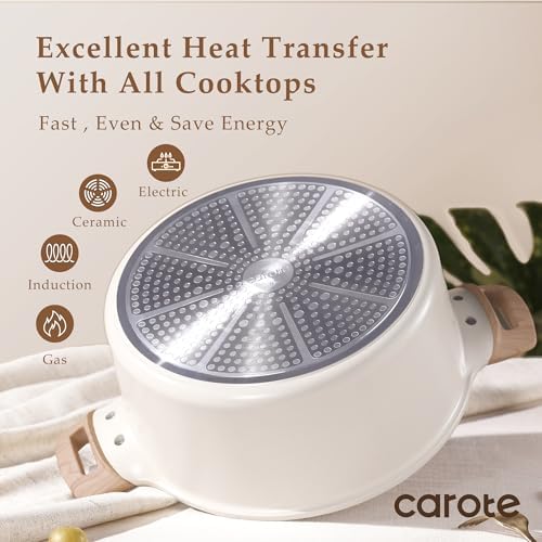 CAROTE Nonstick Stock Pot with Lid, 8 Quart White Granite