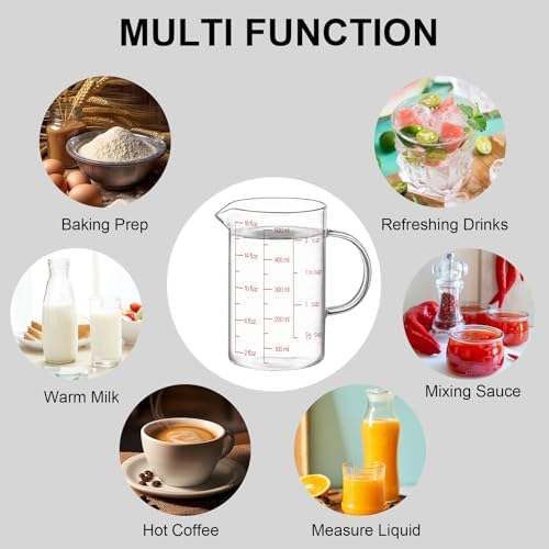 Luvan 18OZ/500ML Glass Measuring Cup, 2 Cup Glass Measuring Cups With 3 Scales (Ml/Oz/Cup), High Borosilicate Measuring Cup With Handle and V-Shaped Spout, Dishwasher/Freezer/Microwave Safe