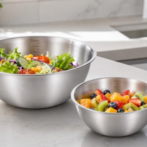 2Pcs Stainless Steel Mixing Bowls 6. 7" 7.8" Metal Bowl, Silver 700/1200ml
