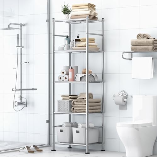 Sakugi 2-Pack 5-Tier Metal Storage Shelves, 18.4"x12.6"x57.4", Silver