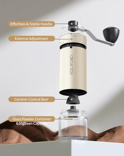 CIRCLE JOY Mini Manual Coffee Grinder with 40 External Adjustable Settings and Ceramic Conical Burr, Portable Stainless Steel Hand Coffee Grinder for Home and Travel