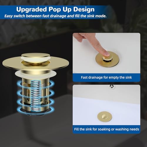Hibbent 2 PCS Upgraded 3 in 1 Bathroom Sink Drain Strainer, Pop Up Stopper